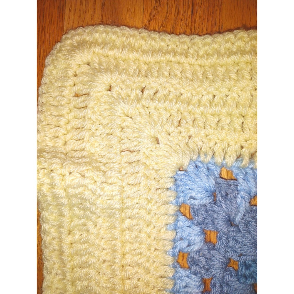 Crochet Baby Blanket 46"‎ x46' Blue and Yellow Square Nursery Decor - Handmade - Picture 3 of 6